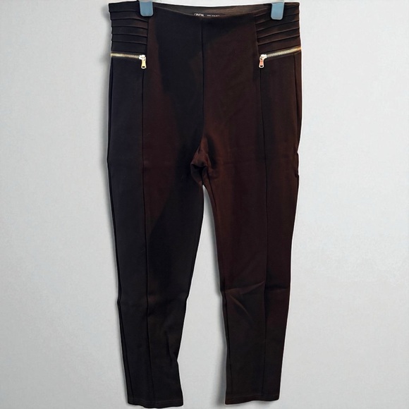 NWOT - Zara Black Leggings with Gold Zipper Detail - Picture 1 of 6